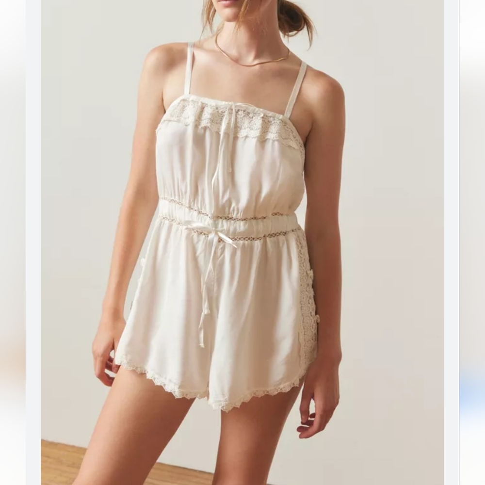 Urban Outfitters Out From Under Sail Away With Me Lace Trim Romper Size S Boho